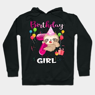 Kids Girl 7Th Birthday Sloth 7 Year Old B Day Party Kids Hoodie